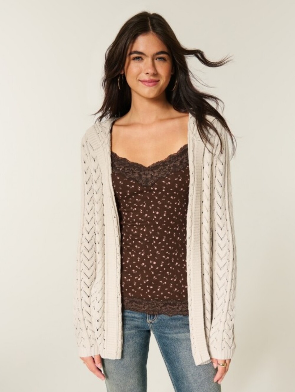 Hollister Hooded Open-Front Knit Cardigan - Cream NWOT Size L - Picture 4 of 4